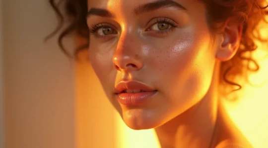 Nahaufnahme einer strahlenden, leuchtenden Haut mit natürlichem Glow, die Gesundheit und Vitalität ausstrahlt