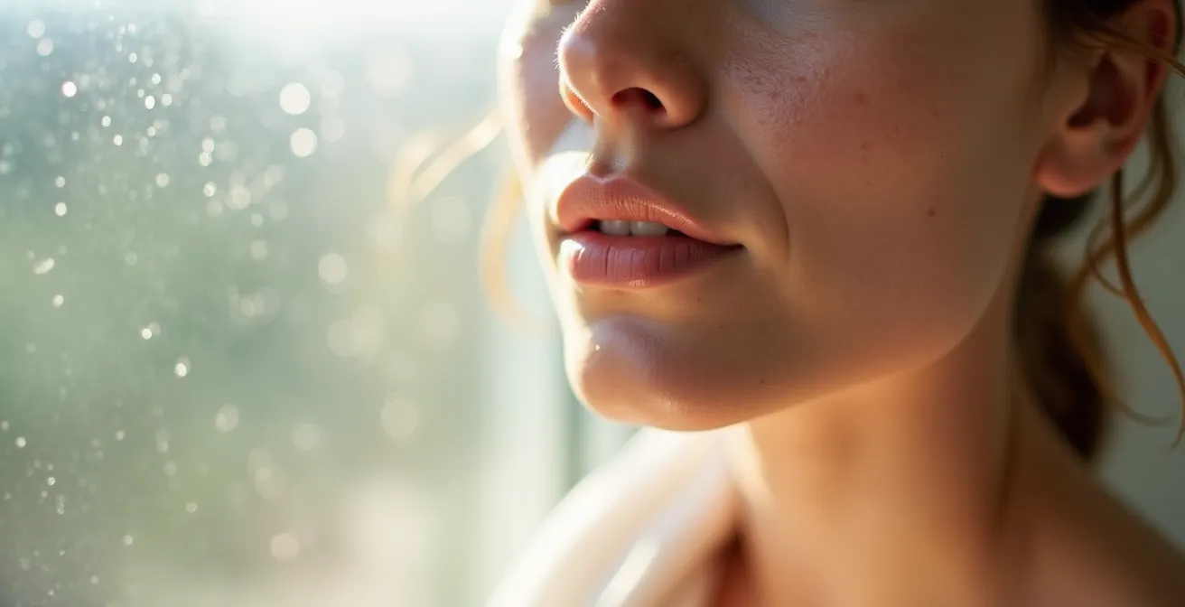 Eine Person mit strahlender, gepflegter Haut zeigt ihre gesunde Hautbarriere nach einer sanften Reinigungsroutine