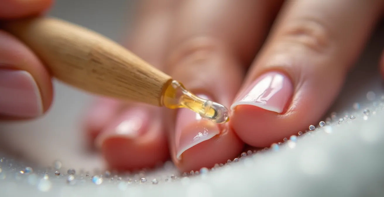 Makroaufnahme der professionellen Nagelhautbehandlung mit Rosenholzstäbchen