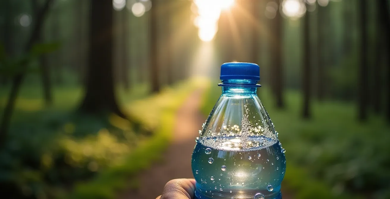 Wanderer macht Trinkpause im deutschen Mittelgebirge